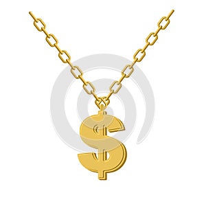 Gold dollar on chain. Decoration for rap artists. Accessory of p