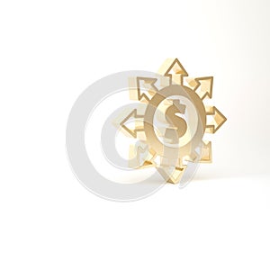 Gold Dollar, share, network icon isolated on white background. 3d illustration 3D render