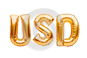 Gold Dollar Sign Balloon. Golden usd currency symbol made of inflatable foil balloon. Money, investment and banking concept