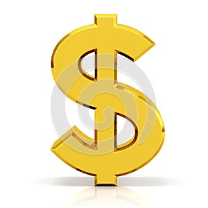 Gold dollar sign. US dollar currency symbol.