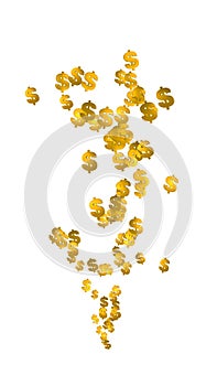 Gold dollar signs floating upward on a white background. Passive income stream generation concept. Making money graphic