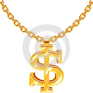Gold dollar symbol on golden chain vector hip hop rap style necklace
