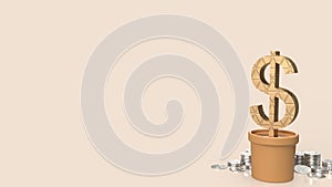 Gold dollar symbol in plant for business concept 3d rendering