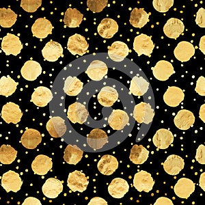 Gold Dots Faux Foil Metallic Black Background Pattern