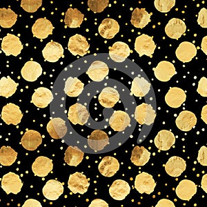 Gold Dots Faux Foil Metallic Black Background Pattern photo