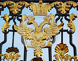 Gold double headed eagle on the gates