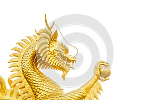 Gold dragon scrulpture on white background dragon, chinese