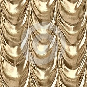 Gold draped textile fabric drapery seamless pattern texture background with a metallic reflection