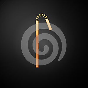 Gold Drinking plastic straw icon isolated on black background. Vector Illustration