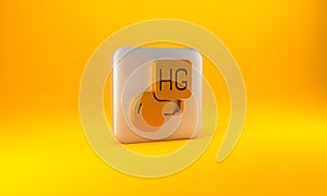 Gold Drop of mercury icon isolated on yellow background. Silver square button. 3D render illustration