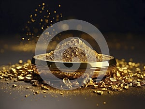 Gold dust and pieces of gold in a plate as finance concept Generative AI