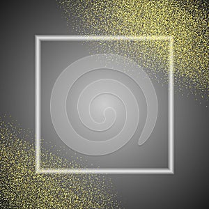 Gold dust with white transparent frame on abstract background. Christmas for holiday decorations, cards, invitations. Vector.