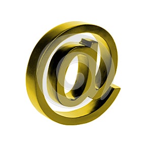 Gold e-mail sign isolated on white background