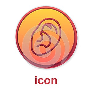 Gold Ear listen sound signal icon isolated on white background. Ear hearing. Vector