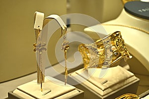 Gold earings window display