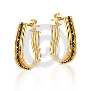 Gold earring with black zirconia