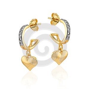 Gold earring with dangling heart