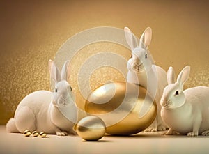 Gold Easter cute rabbit egg symbol. spring beautiful Generated AI