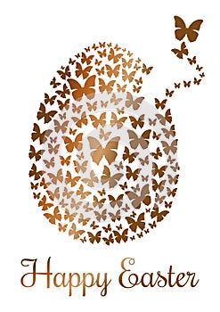 Gold Easter egg consists of flying butterflies. Design element for Easter