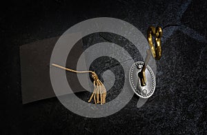 Gold education key and cap