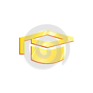 Gold Education vector concept. Graduation cap metal icon. Symbol achievement illustration sign isolated on white