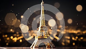 gold effeil tower on dark bokeh background