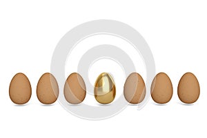 Gold egg and eggs on white background. 3D illustration.