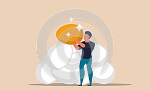 Gold egg money with man and business capital budget. Value increase wealth and luck growth profit vector illustration concept.