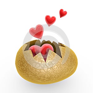 Gold eggshell and red hearts