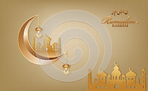 Gold Eid Mubarak Banner , Ramadan Kareem Wishing for Islamic festival