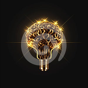 Gold Electric Light Bulb Isolated on White Background. Solution, Ides Symbol. 3D Illustration.