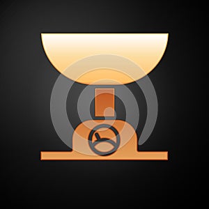Gold Electronic scales icon isolated on black background. Weight measure equipment. Vector