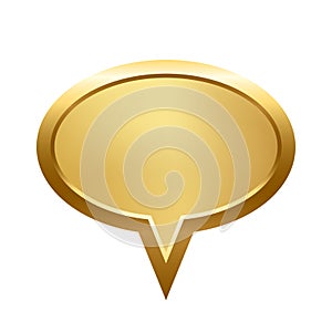 Gold ellipse speech bubble with frame vector illustration. 3d golden glossy elegant oval button design for empty emblem