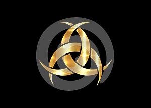 Gold Emblem Of Diane De Poitiers, Three Interlaced Crescents moon. Religion symbol, Odin icon. Golden luxury Celtic sacred flower