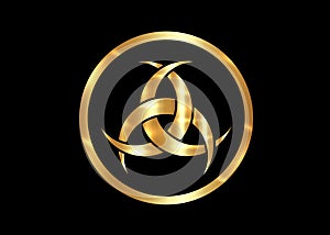 Gold Emblem Of Diane De Poitiers, Three Interlaced Crescents moon. Religion symbol, Odin icon. Golden luxury Celtic sacred flower