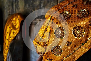 Gold embroideries in Angkor wat Thom Cambodia