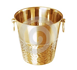 Gold empty bucket for champagne bottle isolated on a white