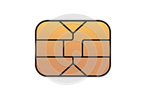 Gold EMV chip icon for bank plastic credit or debit charge card. Vector illustration