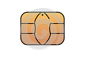Gold EMV chip icon for bank plastic credit or debit charge card. Vector illustration