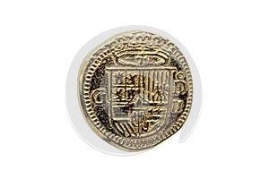 Gold Escudos Coin of Philip II of Spain Crowned Shield Obverse photo