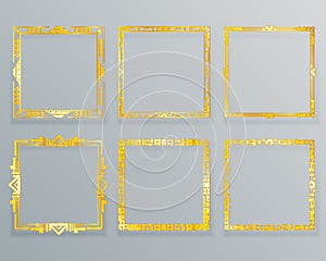 Gold ethnic design decorative geometric foil border frames set card ornament vector illustration