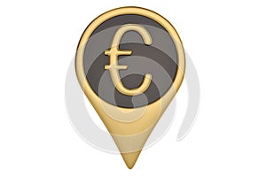 Gold euro pin icon on white backgroun.3D illustration.