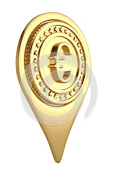 Gold euro pin icon on white backgroun.3D illustration.