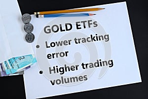 Gold Exchange Traded Funds or ETFs Indian Rupees Investment Concept