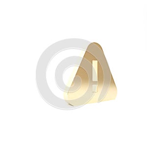 Gold Exclamation mark in triangle icon isolated on white background. Hazard warning sign, careful, attention, danger