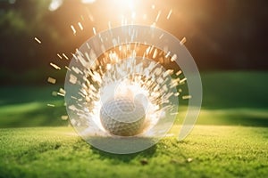 Gold explosion on green grass. Generate Ai