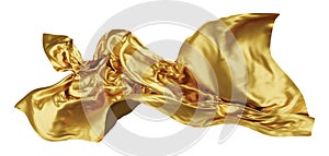 Gold fabric flying in the wind isolated on white background 3D render