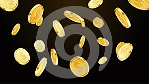 Gold falling coins. Flying coins, or flying money.