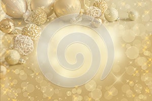 Gold Festive Christmas background. Christmas ball golden decoration.