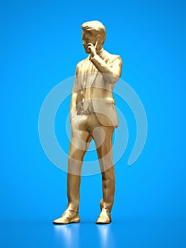 Gold figure businessmen talking on the phone. 3d rendering